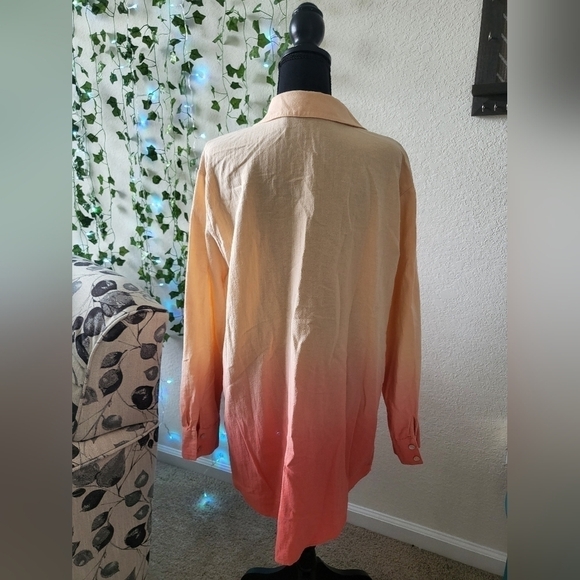 Soft Surroundings OSFM 100% Cotton Ocean Orange Ombre Button Up Tunic Shirt - Picture 5 of 7